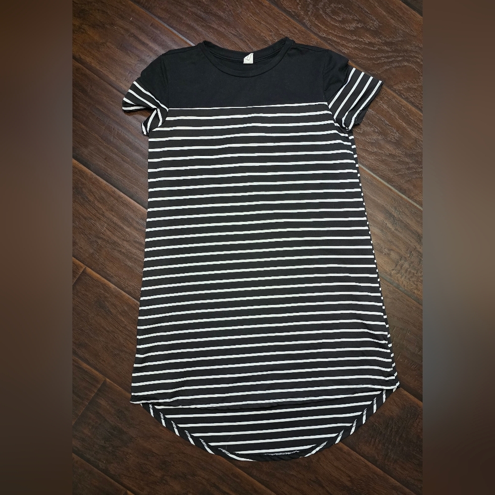 Shein Girls Black White Stipe T Shirt Dress 11-12Y